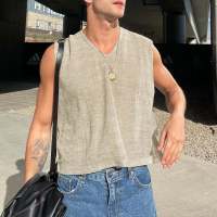 Camiseta De Hombre 2024 INCERUN Color Sólido V-Neck Sin Mangas Estilo Casual Verano Talla S-5XL Ropa De Calle Malla Pura - details 1