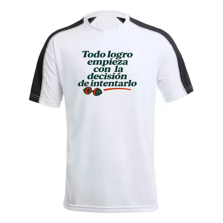 MERCHANDMANIA CAMISETA técnica franja mangas NEGRA frase motivadora gimnasio logro decision gym motivacion tshirt - 1