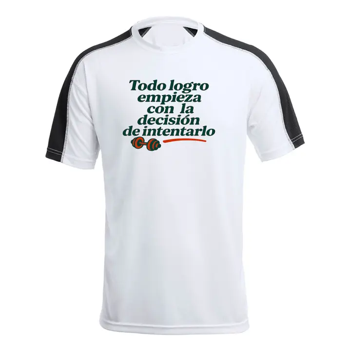 MERCHANDMANIA CAMISETA técnica franja mangas NEGRA frase motivadora gimnasio logro decision gym motivacion tshirt - 1