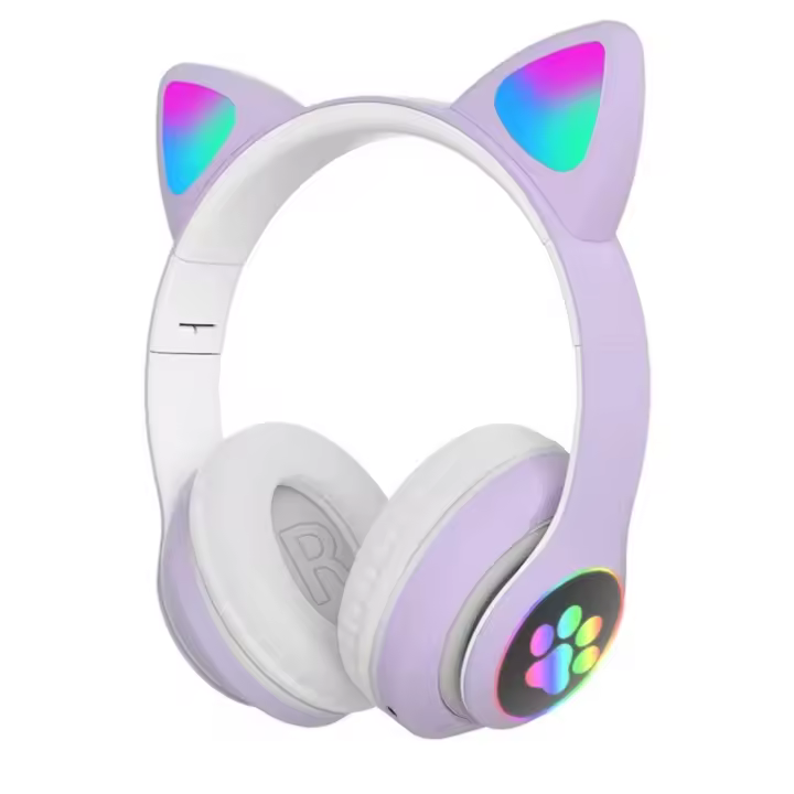 Auriculares Inalámbricos Woukksy Stn-28, Supraaurales, Bluetooth, Orejas de Gato Rosa Negra - 1