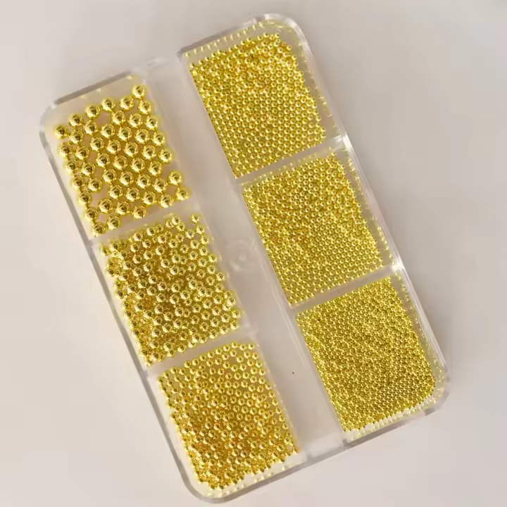 Caja De 0.8-3mm Cuentas De Metal Mixto Para Arte De Uñas Decoraciones De Charms 3D Acrílico Dorado Y Plateado Aluminio DIY Suministros De Gemas - 1