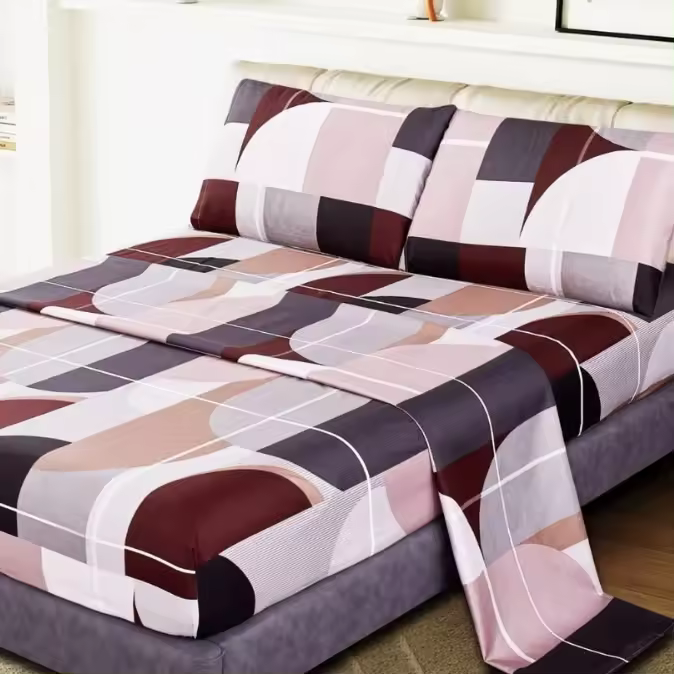 Juego de Sábanas Artístico - Combinación Geométrica de Cuadrados y Medialunas | Incluye Funda Nórdica + Sábana Ajustable Elástica + 1-2 Fundas de Almohada | Tallas 90, 135 cm (3 Piezas) y 150 cm (4 Piezas) | Poliéster Premium Antiarrugas - 1