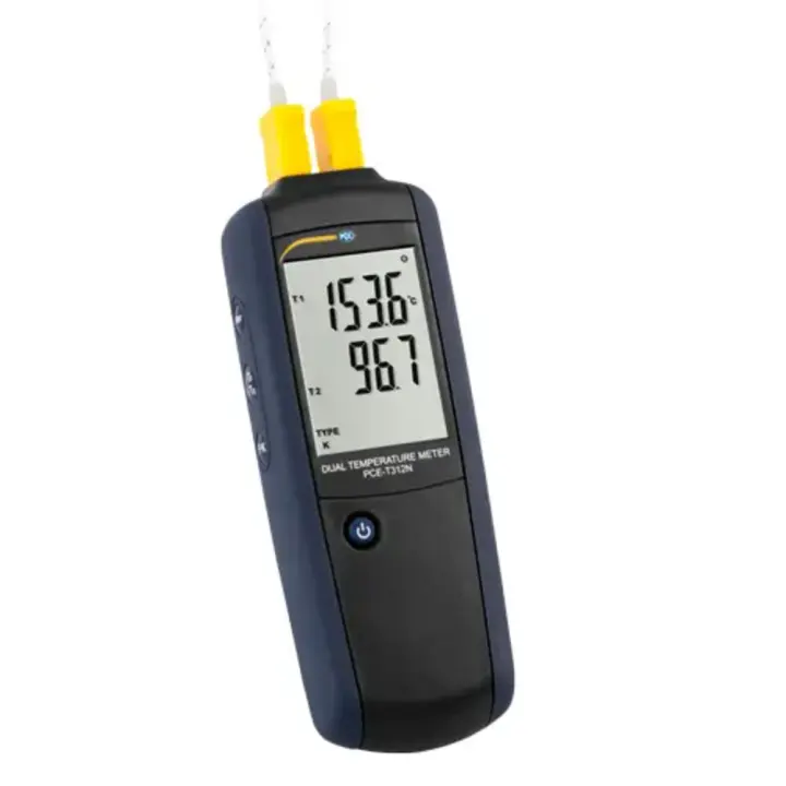 PCE Instruments Termometro digital de 2 canales con entrada dual / Gran rango de temperatura / Unidades: °C, °F o Kelvin / Desconexión automática / Manejo con una sola mano / Pantalla retroiluminada / Para termoelementos tipo K y J PCE-T312N - 1