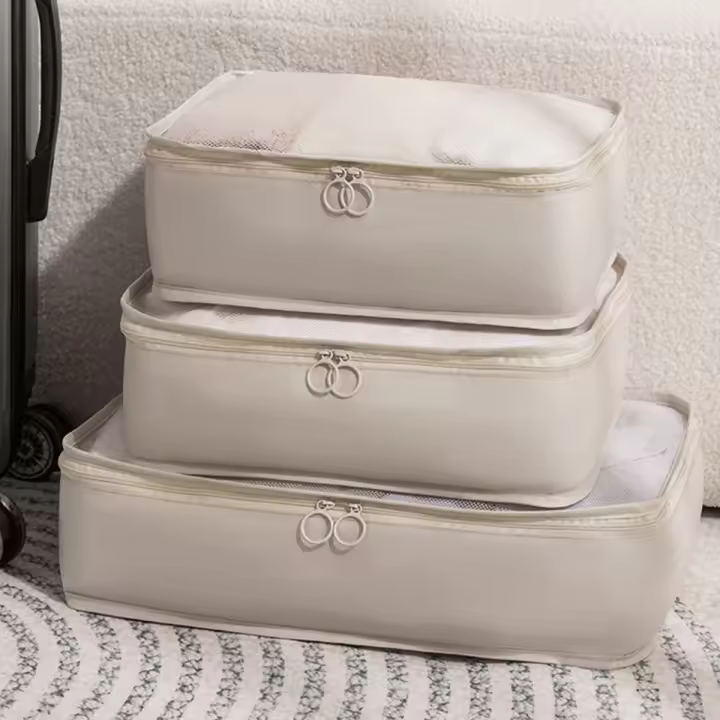 3PCS Cubos De Viaje Plegables Y Impermeables Organizador De Maleta De Nylon Con Bolso Portátil Para Almacenamiento Eco-amigable - 1