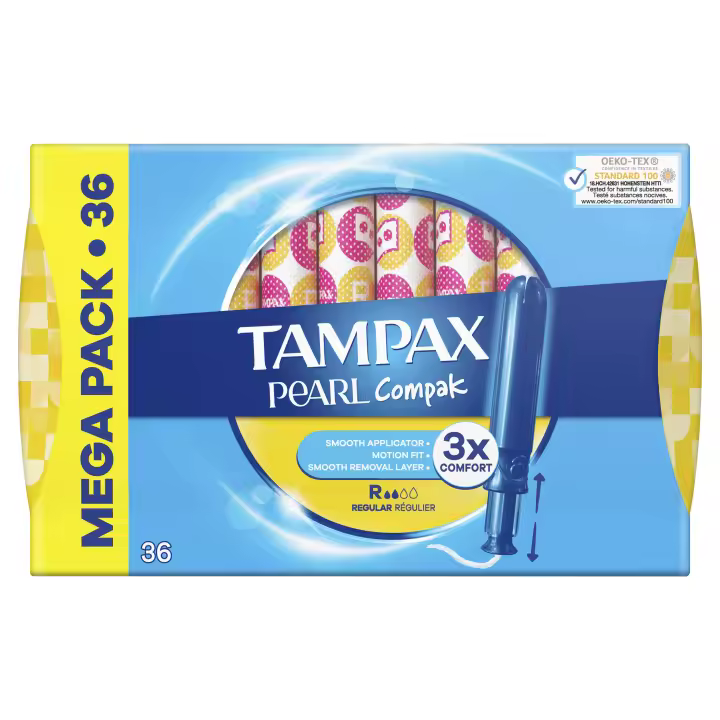 Tampax Compak Pearl Regular Tampones Con Aplicador, Combinación Líder De Tampax De Comodidad, Protección Y Discreción, 36 Unidades - 1
