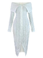 Beyprern Vestido Midi De Mujer Elegante Con Pliegues Y Hombros Descubiertos Translúcido Ajustado Para Fiesta Noche Club - details 2