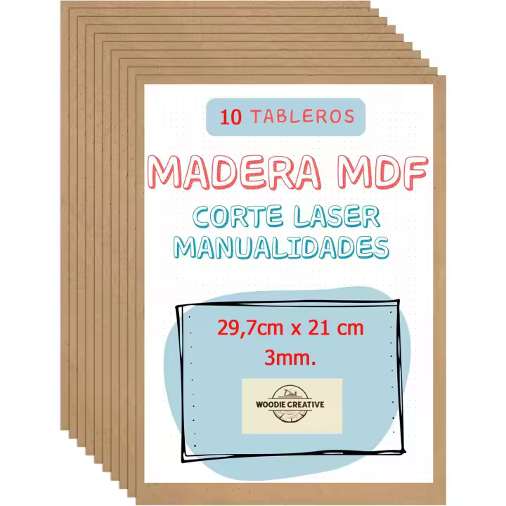 Pack de 10 maderas mdf tamaño A4 3mm ,para corte laser ,  manualidades , cnc, modelado , calado , bricolaje, decoracion - 1