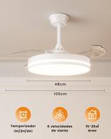 Ventilador de techo with Cutles retráctiles de Luz LED, motor de CC Silencioso, regulable CCT, remote control Y temporizador-Lámpara de ventilador Moderna para Sala de estar y dormitorio (Blanco, 106 cm) - details 3