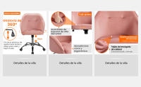 Silla de Oficina Giratoria de 360° de Terciopelo con Altura de Asiento Ajustable Silla Terciopelo Carga 136 KG Rosa - details 1