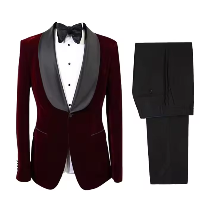 Traje De Boda Para Hombre 2 Piezas Velvet Morado Casual Tuxedo Con Cuello Redondo Conjunto De Traje De Negocios Para Bodas Y Bailes De Promoción (Chaleco+yogures) - 1