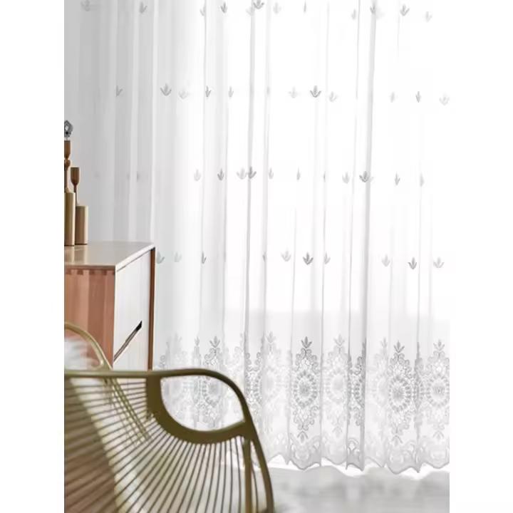 Cortina De Tela De Encaje Con Bordado De Espejo Floral Estilo Europeo 1 Pieza Para Dormitorio Y Sala De Estar Translúcida De Poliéster 100% - 1
