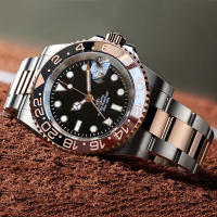 Reloj Mecánico Automático Para Hombre NH34A Rose Gold Doble Tono Con Correa Jubilee 200m Impermeable Movimiento GMT Reloj De Divercio - details 1