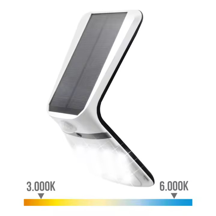 aplique solar 3,5w 430lm recargable sensor presencia (2-8m) color blanco 10,5x13cm edm - 1