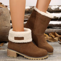 Botas De Invierno Para Mujer Con Forro De Pluma Suave Y Tacón Medio De Caucho. Botines De Cuña Modernos De Talla Grande. Estilo Coreano. Cierre Slip-on. - details 7