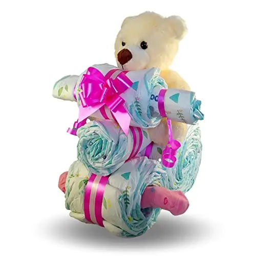 Tarta De Pañales Con Forma De Bicicleta Para Niña - Regalo Bebé - Tiernos Momentos - 1