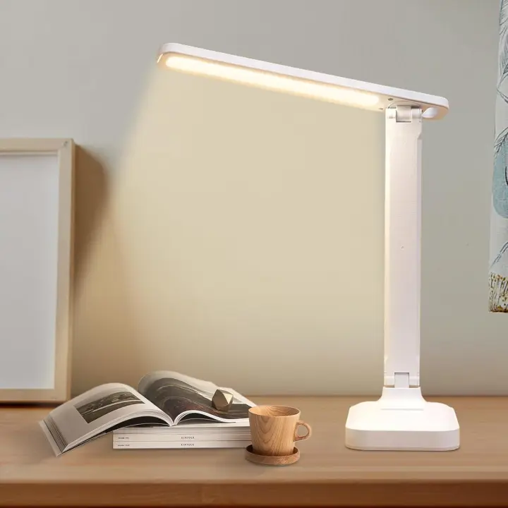 Lámpara de escritorio, lámpara de mesa LED, plegable, 3 niveles de iluminación de colores, carga USB, control táctil, con protección para los ojos, luz de escritorio LED para niños, estudio, trabajo, oficina - 1