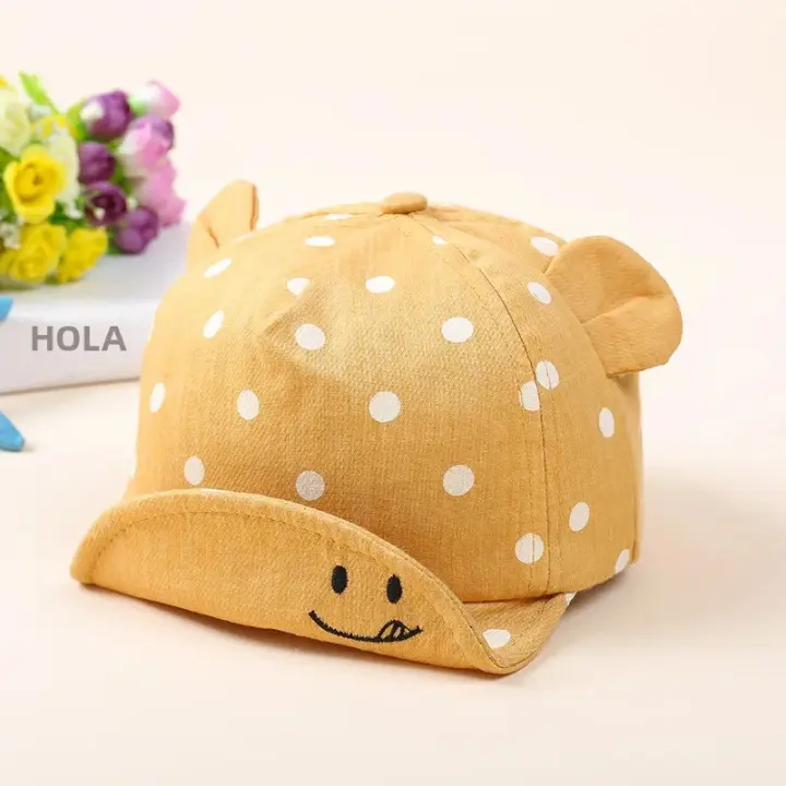 Gorro De Béisbol De Algodón Para Bebés Verano Sombrero De Sol Ajustable Para Niños Y Niñas Con Punto Diseño Lindo Y Protección Para Las Orejas - 1