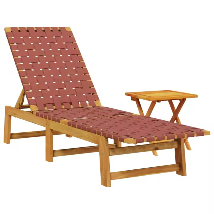 vidaXL Tumbona con mesa madera maciza de acacia y tela Negro, Rojo, Azul Sillas de Exterior Ideal para jardín, playa, piscina, terraza Tumbona Piscina Tumbonas Playa Tumbonas Jardín Exterior - 1