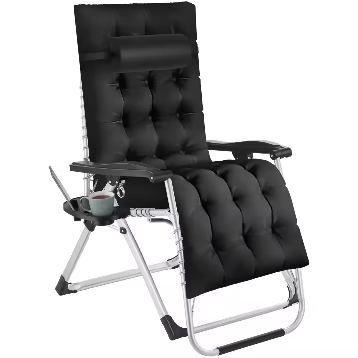 Tectake - Tumbona CLOUD plegable y ajustable sin niveles, Súper cómoda con tejido de textileno transpirable, Un cabezal y un cojín reclinable muy gruesos y extraíbles, Respaldo y reposapiés ajustables sin escalonamientos - 1