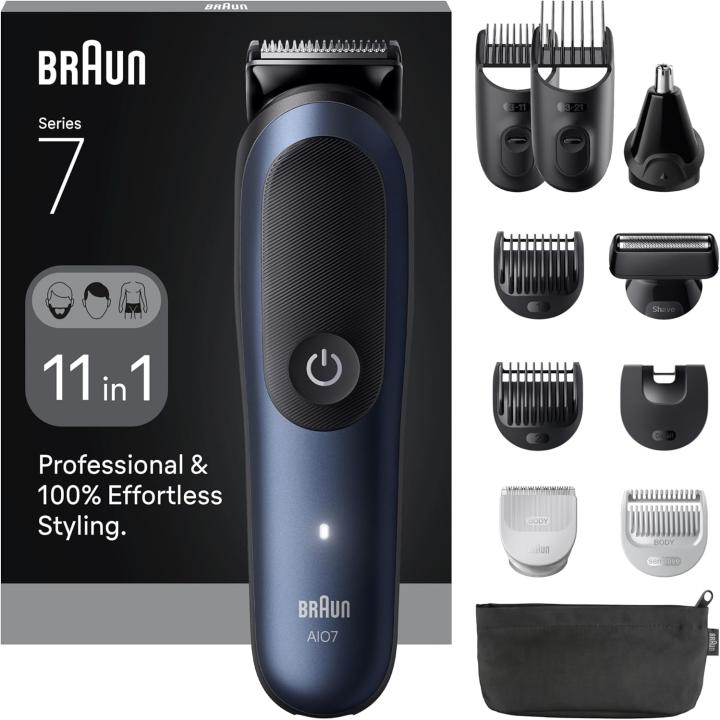 Braun Cortapelos All-in-One Series 7, Kit 11-en-1 y Kit 15-en-1, cuchilla ProBlade, tecnología AutoSense, 120 minutos de autonomía, protección SkinGuard, degradado de barba, mango AquaGrip sumergible