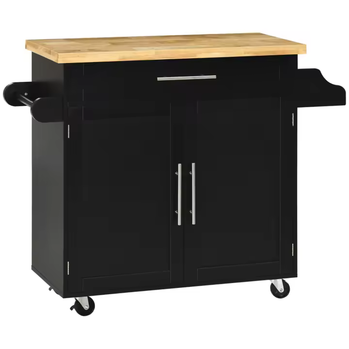 HOMCOM Carro de cocina SeCarro de cocina con encimera, carrito de cocina con estante para especias, toallero para sala de estar, comedor, negro 109 x 40 x 89 cm - 1