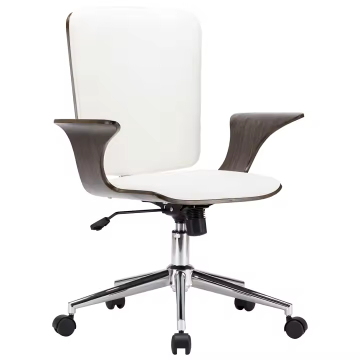 Silla de Oficina giratoria Blanca en Cuerpo sintético y Madera curvada - 1