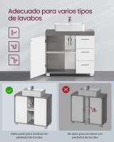 Armario bajo para lavabo de baño, 3 amplios cajones, 2 compartimentos detrás de puerta, con patas estables, color blanco o gris cemento - details 7