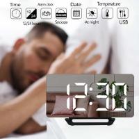 Reloj De Despertar Digital LED Con Espejo Y Función De Snooze Encendido Por USB Para Mesa Moderno Estilo Cuadrado Material Vidrio - details 1