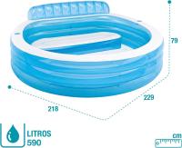 Piscina hinchable redonda con respaldo, 229x218x79 cm, 590 litros, 2 cámaras de aire, 2 portabebidas, Tapón de desagüe, Vinilo resistente, Parche de reparación, +3 años, Diversión verano (57190) Intex - details 1