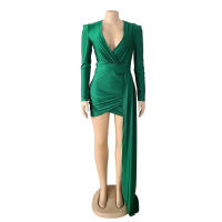 Vestido De Noche Elegante Para Mujer Con Sequinias Y Cuello En V Manga Larga Vestido De Fiesta De Boda Miniatura A-Line - details 1