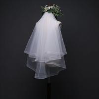 Velo De Novia En Blanco Dos Capas Corto Tulle Con Borde De Cinta Vestido De Novia Complementos De Boda Para Mujeres - details 2