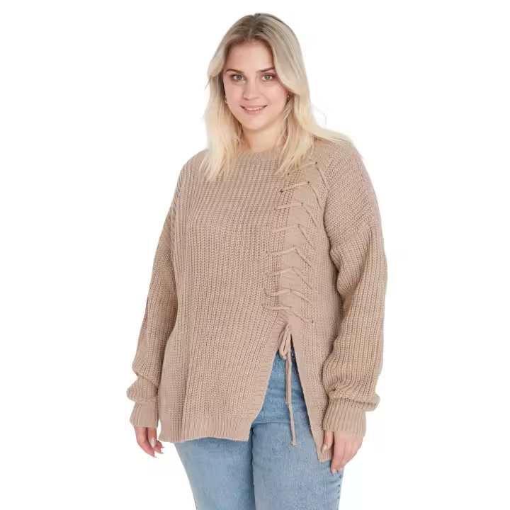 Trendyol Beige Cross Lace Detail Knitted Sweater Tbbaw23An00052 - 1