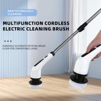Cepillo giratorio eléctrico, cepillo de limpieza de ducha inalámbrico con 9 cabezales de cepillo reemplazables, 2 modos ajustables y mango de extensión ajustable para azulejos de baño - details 0