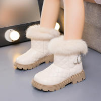 Botas De Invierno Para Niñas De Moda Con Pelo De Pluma Grueso Y Cálido Color Sólido Botas Cortas Para Niñas Estilo Británico Con Cierre SLIP-ON Talla Verdadera - details 1