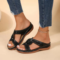 Nuevas zapatillas de gran tamaño with Costura retro, antideslizantes, Con Punta Redonda, Tacón de cuña, sandalias de una sola línea para Mujer - details 4