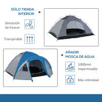 Outsunny Tienda de Campaña para 3-4 Personas Tienda de Camping con Ventanas 2 Bolsillos y Bolsa de Transporte 250x300x130 cm Gris y Azul - details 3