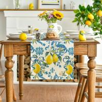 Corredor De Mesa Floral Azul Limón Iris Para Todas Las Estaciones Alfombra De Cocina Adecuada Para Decoración De Escenas De Fiestas En Casa Y Vacaciones - details 1