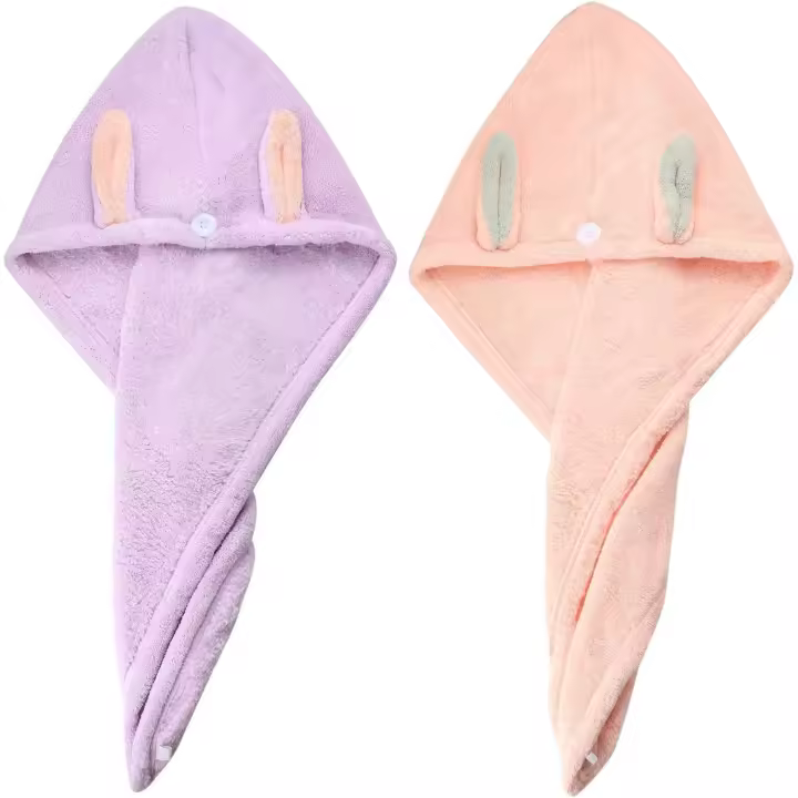 Toalla para el cabello, toallas tipo turbante, toallas de microfibra para secar el cabello para niños, mujeres, cabello húmedo, largo y grueso (paquete de 2, rosa y morado) - 1