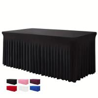 Cubierta De Mesa Rectangular 6ft Con Falda De Poliéster Ajustable En Spandex Color Negro Para Mesa De 6 Pies Cubierta De Mesa De Spandex - details 0