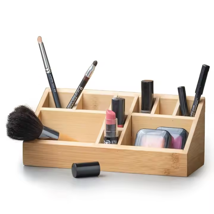 NQT Organizador Cométicos de Bambú con Separadores con Cajones Espejo y Luz LED - Caja Almacenamiento para Maquillaje - 1