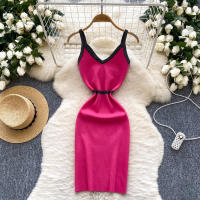 Vestido Elegante REALEFT Para Mujer V-Neck Sin Mangas De Encaje Colorbloqueado Ajustado Rodillera De Verano Nuevo 2025 - details 0