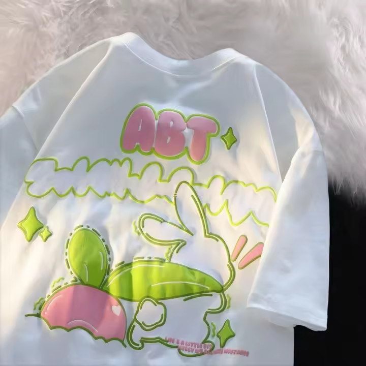 Camiseta De Hombre Con Estampado De Conejo M-8XL Estilo Coreano Casual Versátil Manga Corta Cuidado Con Químicos No Presente - 1