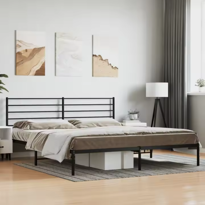 vidaXL Estructura cama sin colchón con cabecero metal negro 183x213 cm - 1