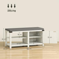 HOMCOM Banco Zapatero Rústico Zapatero con Asiento Organizador de Zapatos con Compartimentos Cojín para 7 Pares de Zapatos para Entrada Salón Dormitorio 100x40x48 cm Blanco Grisáceo y Gris - details 2