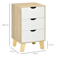 HOMCOM Cómoda con 3 Cajones y Base Elevada Cajonera de Armario para Dormitorio Salón Pasillo Estilo Moderno Antivuelco 40x35x68,5 cm Natural y Blanco - details 2