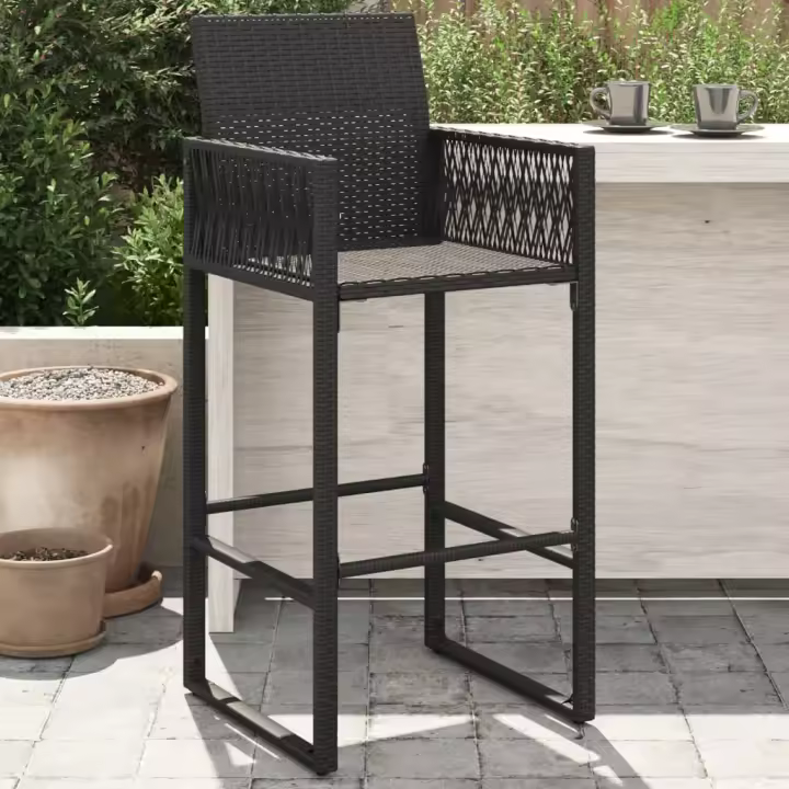 vidaXL Taburetes altos de jardín 2 unidades ratán sintético negro - 1