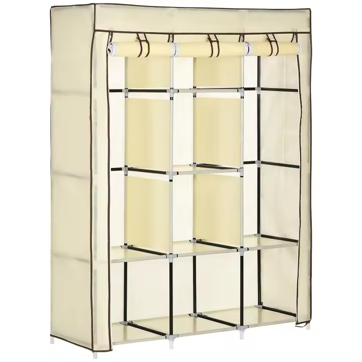 HOMCOM Armario de Tela Plegable Armario Portátil con 8 Estantes de Almacenaje y 2 Barras para Colgar Organizador de Ropa para Dormitorio Vestidor 125x43x162,5 cm - 1