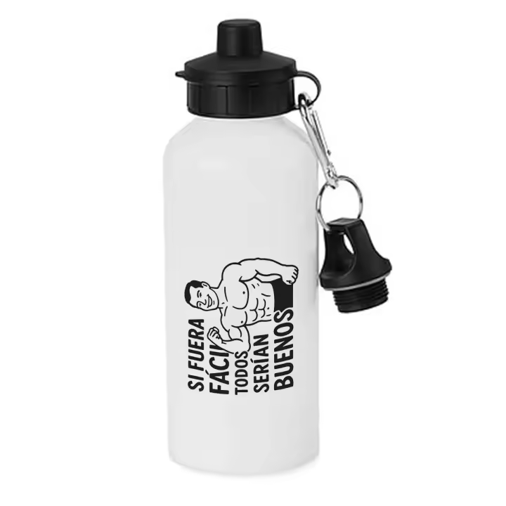 MERCHANDMANIA Bidón deportivo 600 ml acero inoxidable con chupón frase motivadora si fuera fácil todos serían buenos botella escolar deporte bicicleta - 1