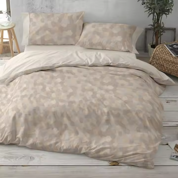 Juego funda nórdica 50% algodón- 50% poliéster. Disponible en cama de 90, 105, 135, 150-160 y 180cm. Color Musgo y tierra. Planchado rápido y fácil. - 1