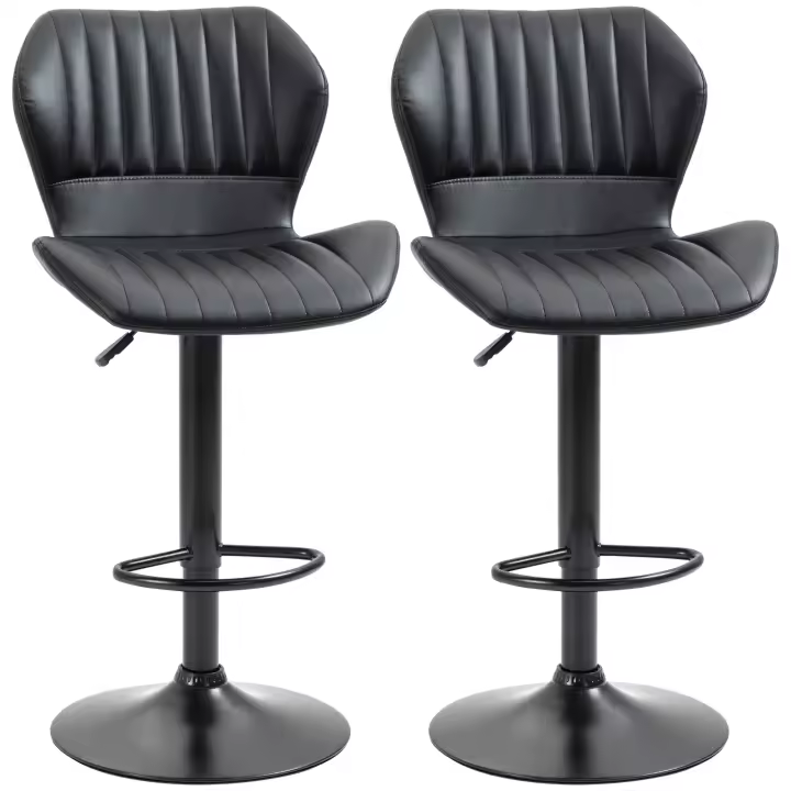 HOMCOM Juego de 2 Taburetes de Bar Giratorios 360° Taburetes de Bar Regulables en Altura con Respaldo Sillas Giratorias para Barra de Bar Cocina y Comedor Diseño Moderno Piel Sintética Negro 48,5 x 55,5 x 90-110 cm - 1